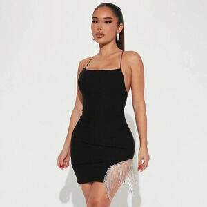 Rhinestone Fringe Dress LBD Size M | 3-030